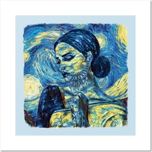 Woman in saree Van Gogh Style Posters and Art
